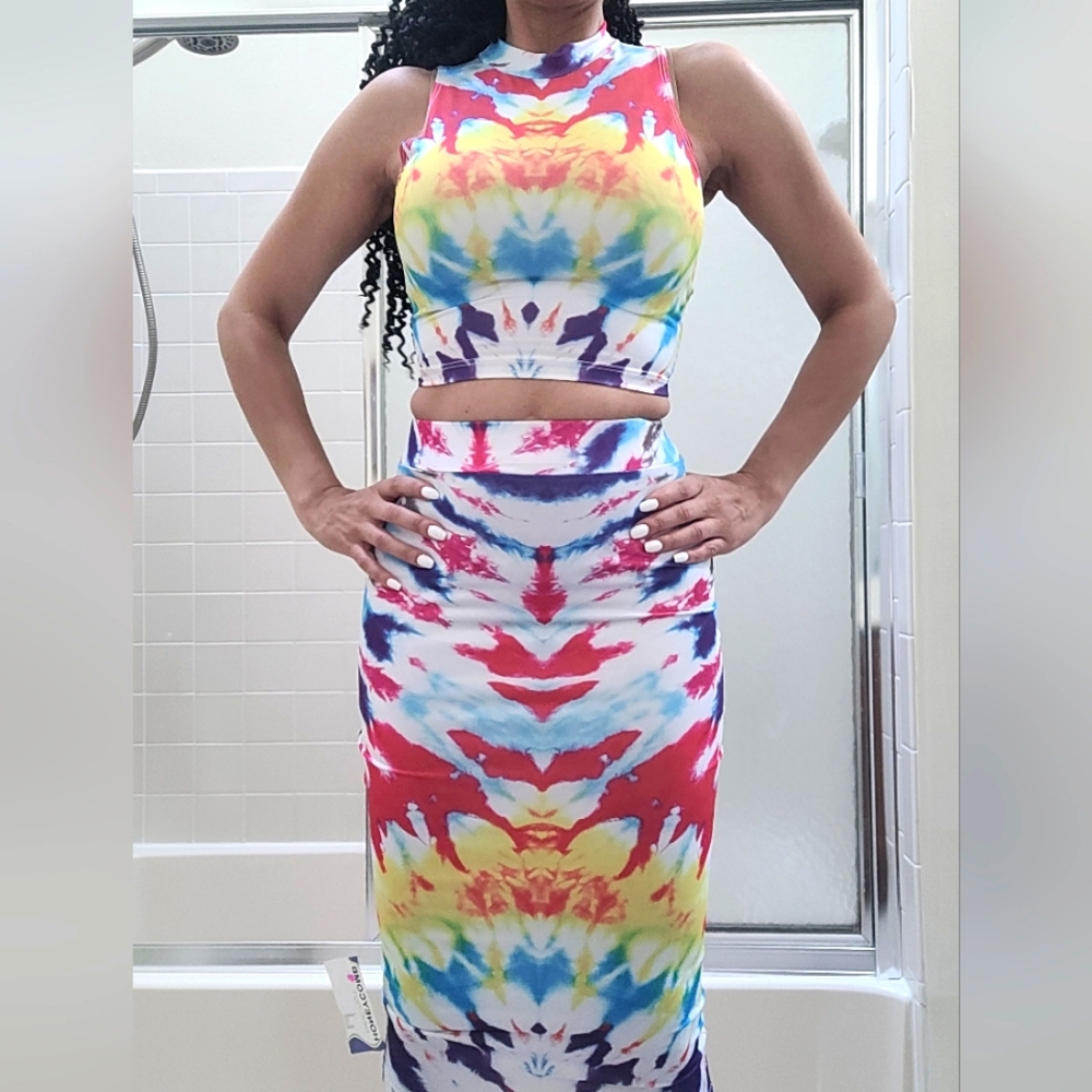 NEW Colorful Tie-Dye Women's Skirt Set Size Small